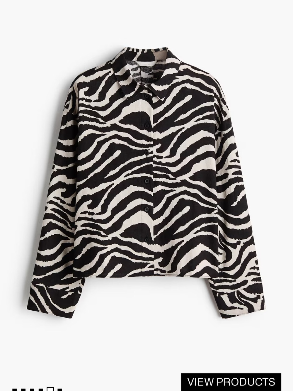 H&M Zebra-Print Button Down Shirt in Black & Cream - Picture 5 of 7